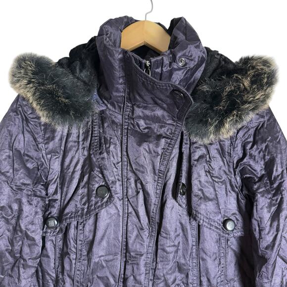 Laundry by Design Eggplant Purple Faux Fur Trim Hood Parka Coat Size Large - Picture 3 of 13